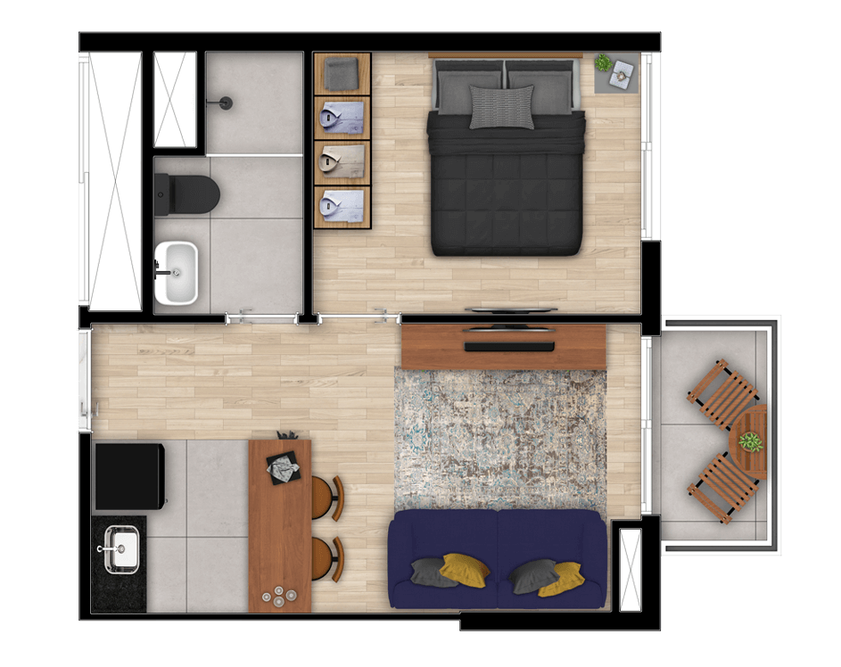 planta do apartamento a venda de 31 m² - 1 dormitório (G)