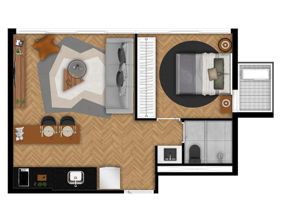 planta do apartamento a venda de 42 m² - 1 dormitório (J)