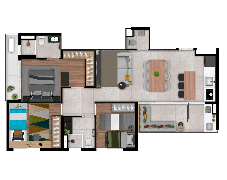 planta do apartamento a venda de 99 m² - 3 dormitórios (Q)