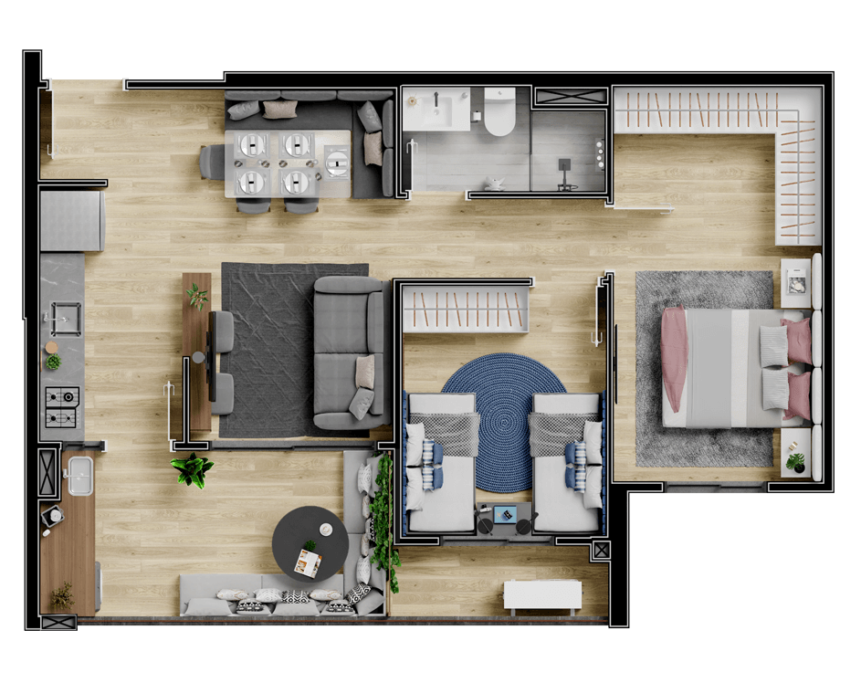 planta do apartamento a venda de 57-m² - 2 dormitórios