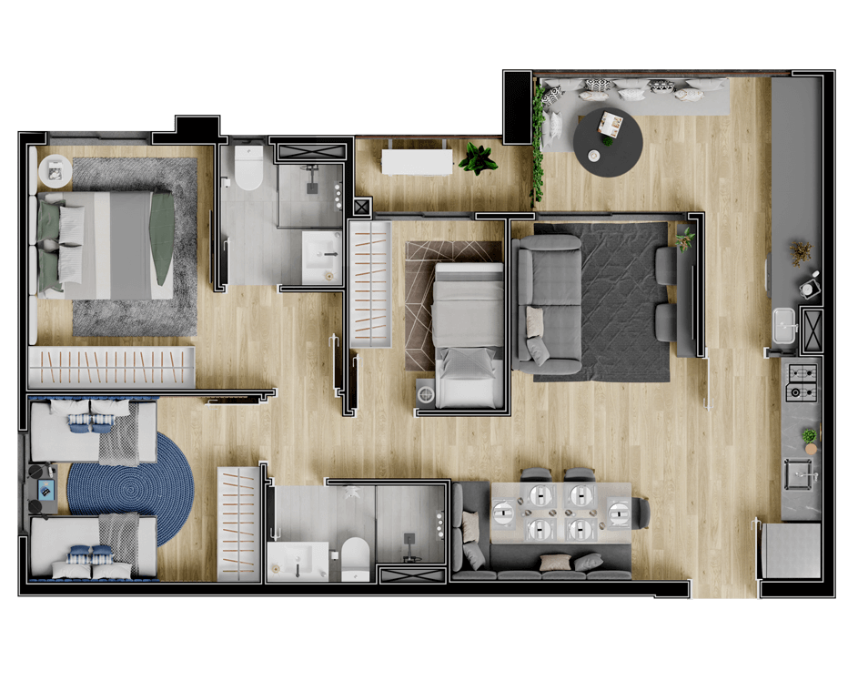 planta do apartamento a venda de 66 m² - 3 dormitórios