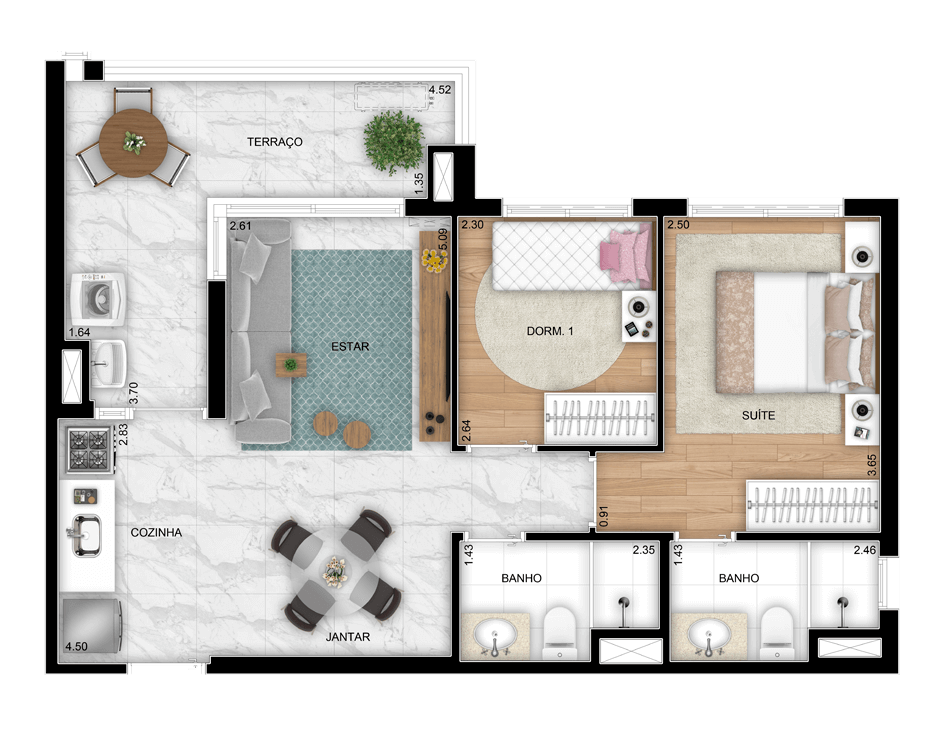 planta do apartamento a venda de 61 m² - 2 dormitórios