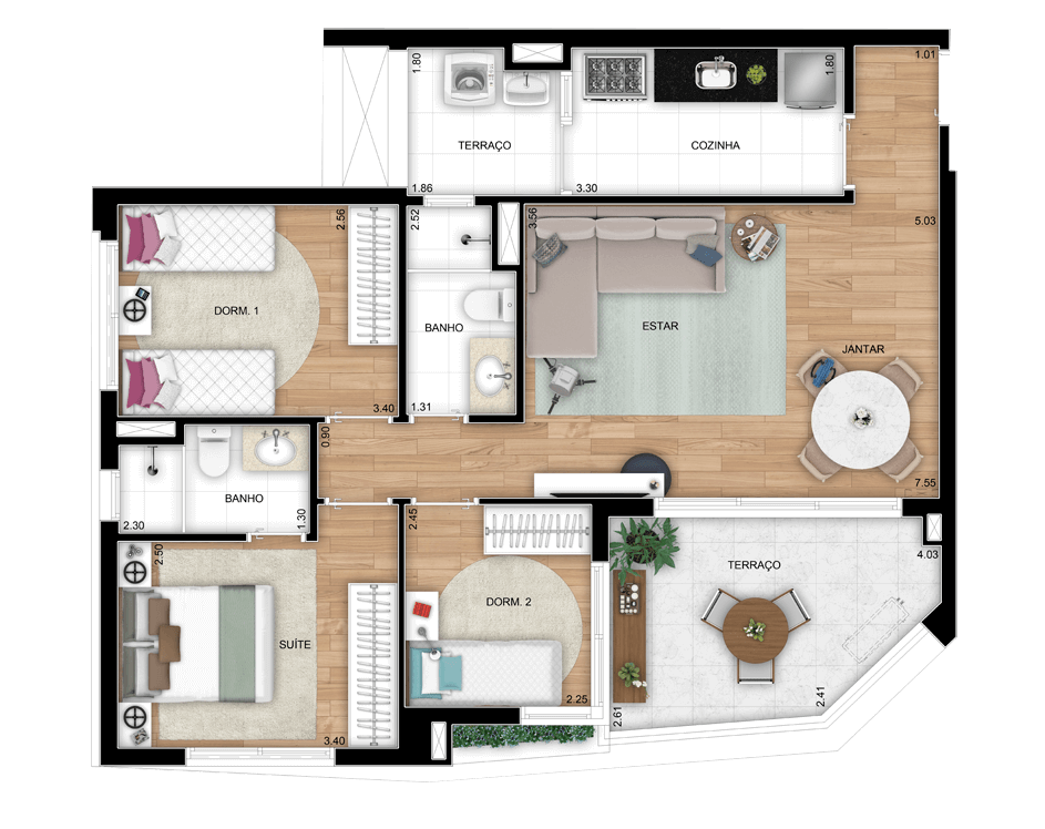 planta do apartamento a venda de 83 m² - 3 dormitórios