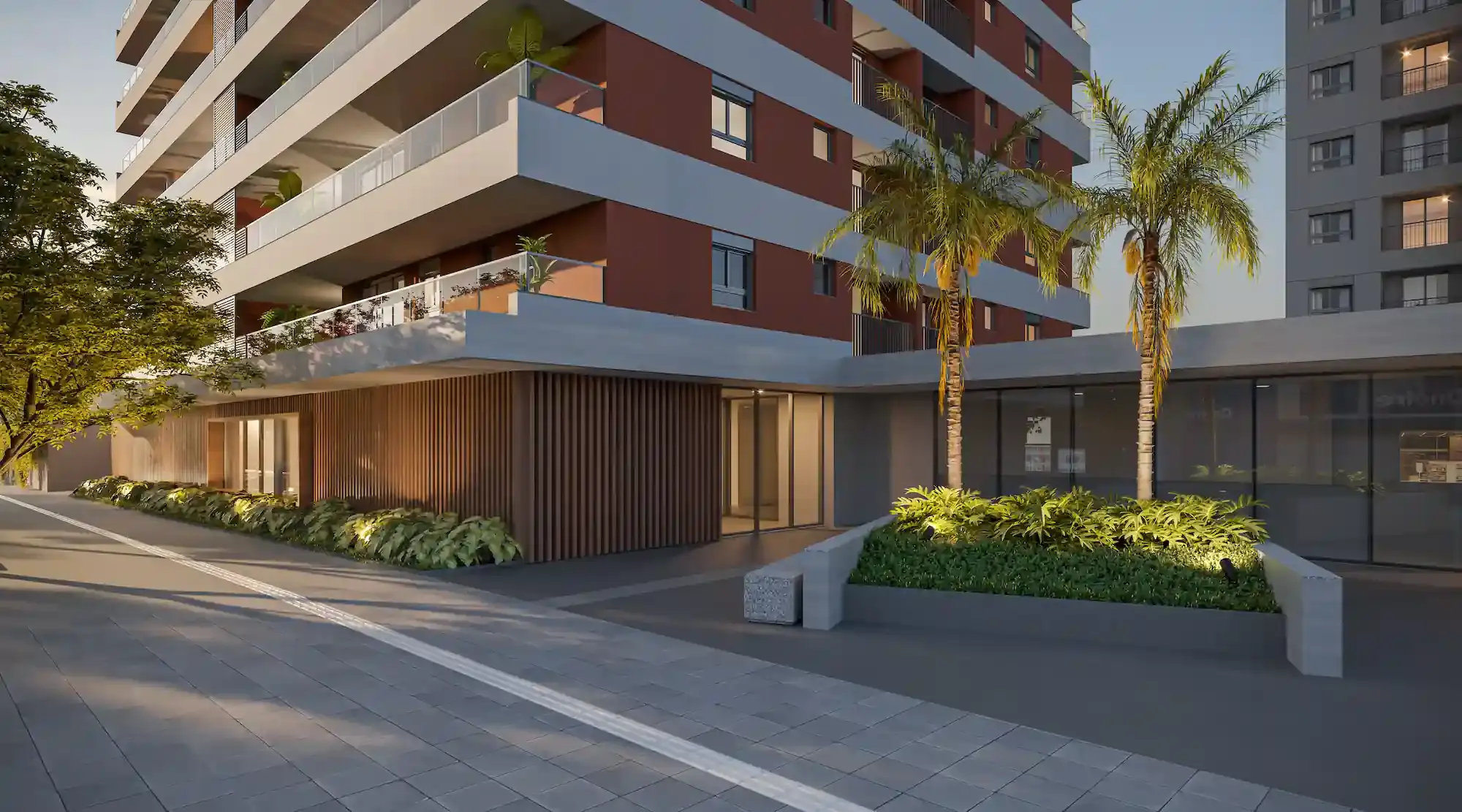 Fachada da entrada do Riserva Tarjab, apartamento na Vila Clementino localizado na Av. Dr. Altino Arantes.