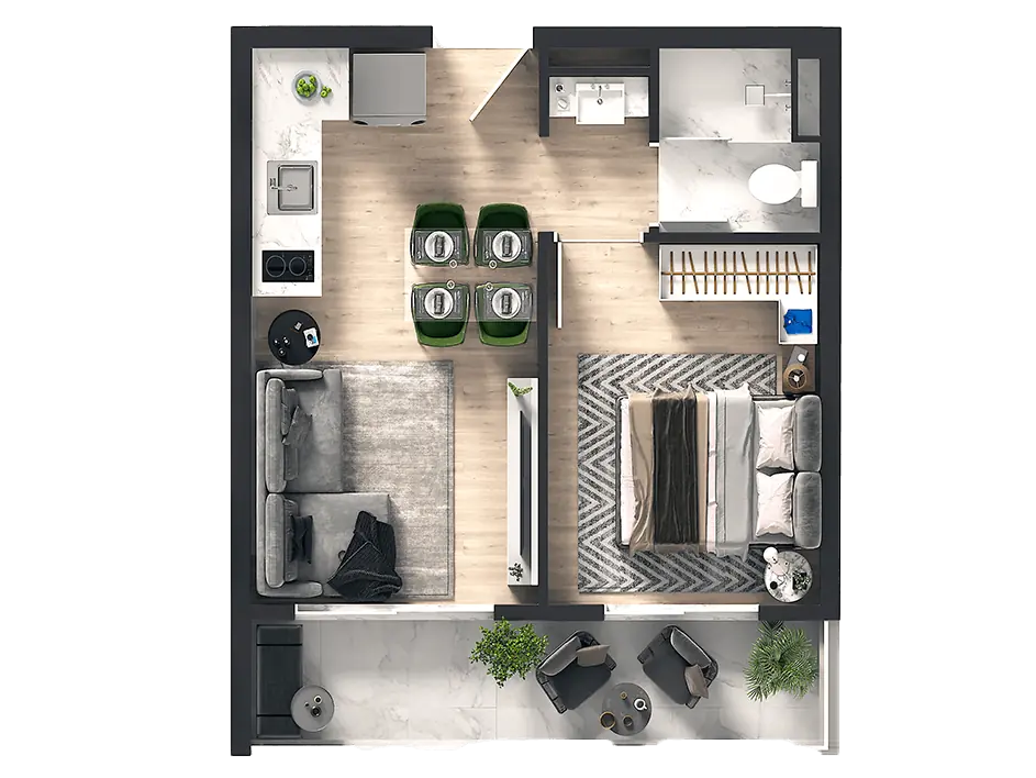 planta do apartamento isla a venda de 33,68 m² com 1 dormitório