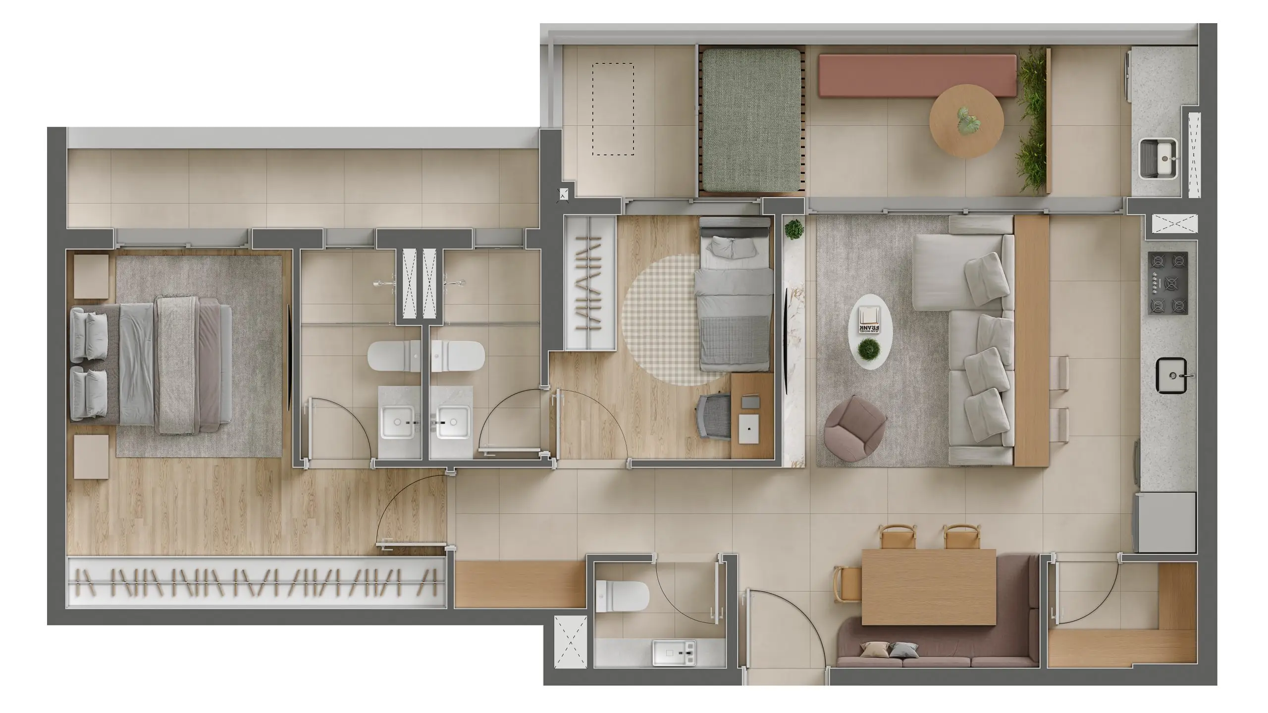 Planta 90m 2s terraço - Eucalys Moema