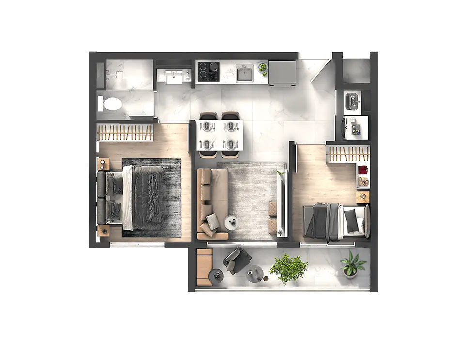 41 m² - 2 dormitórios