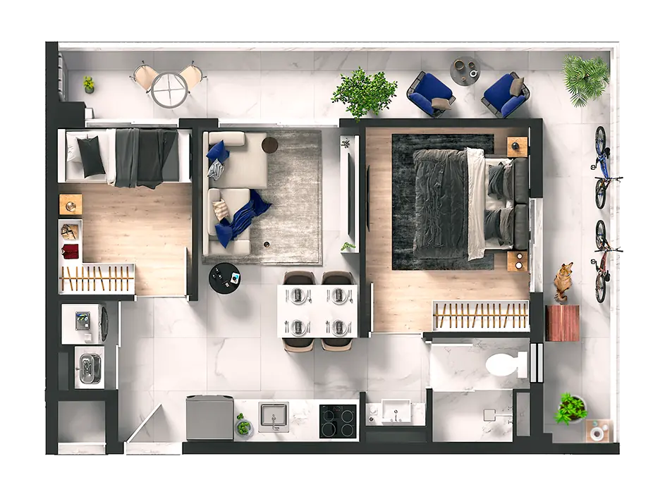 Planta Isla - 51 m² - 2 dormitórios